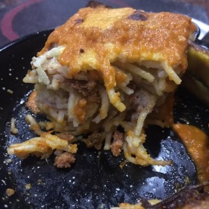 Pasticho de la Casa, es con Spaghetti, muy Bueno