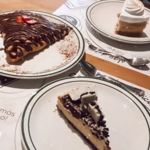 ?cheesecake cookies and cream, pie de limon y crepe con nutella