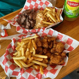parrilla de carne y pollo a la canasta
