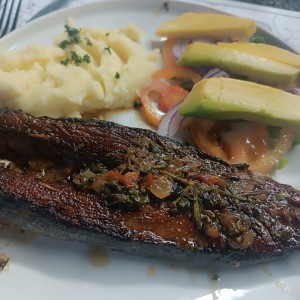 pescado al ajillo. el pescado no estaba fresco