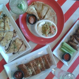 Quesadillas, mozzarella fingers ,buffalo wings.