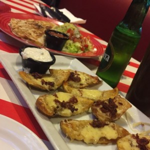 Loaded Potato Skins & Chicken quesadillas