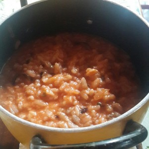 Risotto con camarones
