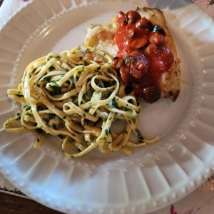Pescado + pasta al aglio