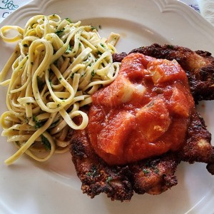 Parmesana + pasta al aglio e olio 