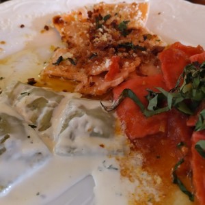 Trio de Raviolis (Ajoporro con salsa cuatro quesos, Auyama y Fileto con salsa Fileto)