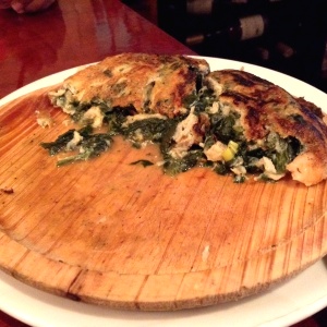 Tortilla de espinacas y camarones