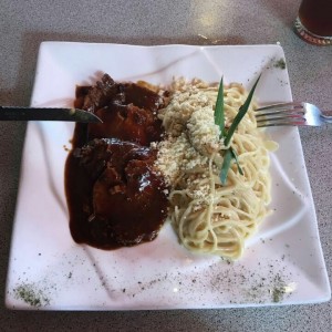 pasta cuatro quesos con asado