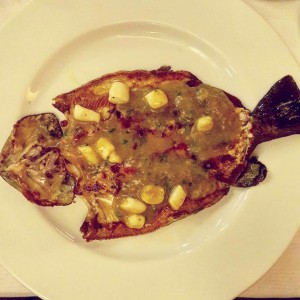 Trucha con salsa de mariscos y vieiras
