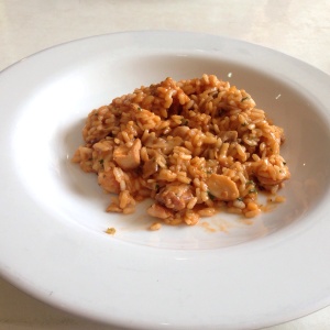 Risotto de pollo y tomate seco