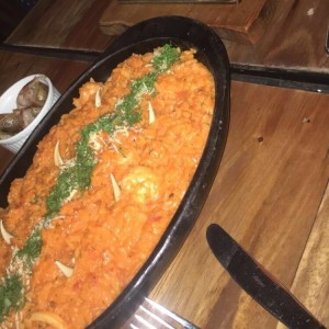 arroz cremoso de cangrejo, camaron y calamar