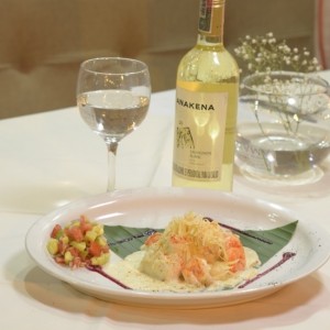 Principe Alberto (Filete de corvina con coronas de camarones en salsa blanca)