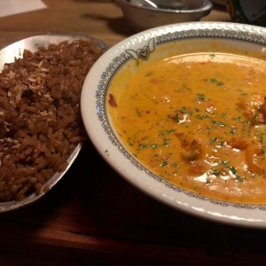 Camarones y arroz con coco