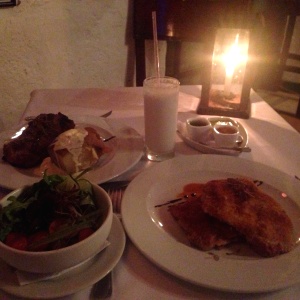 Bife de chorizo y milanesa de lomo